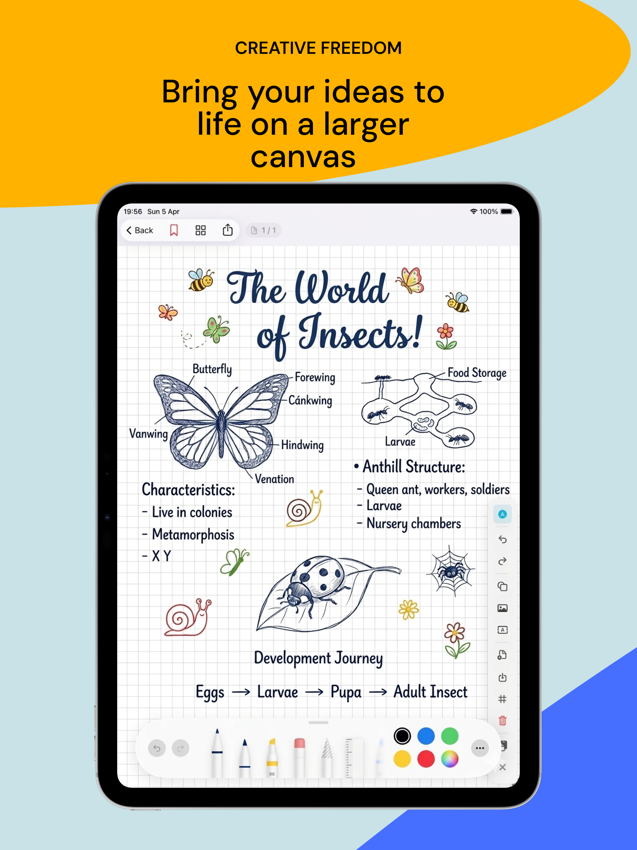 Ultra Note on iPad showing creative notes with Apple Pencil